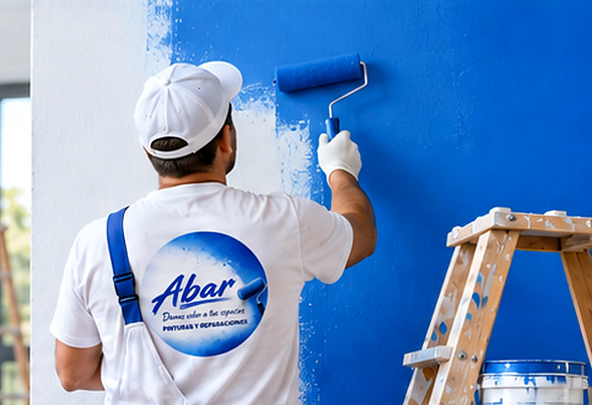 Profesional de Abar pintando una pared azul